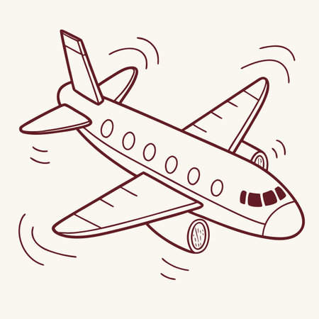A charming and simple hand-drawn doodle illustration of an airplane, perfect for travel themes, kids' content, or casual design projects.のイラスト素材