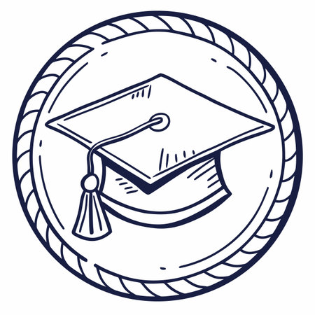 A clean, geometric round logo designed for education, representing knowledge, learning, and growth through simple, abstract shapes.のイラスト素材