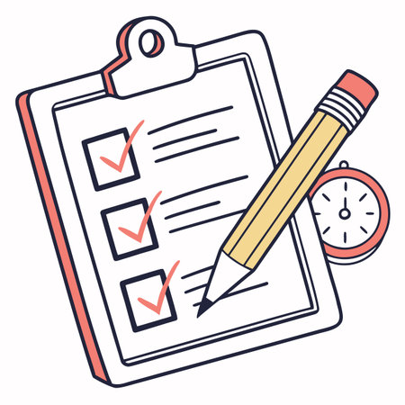 A clear vector icon representing student productivity, featuring a checklist and a pencil, signifying efficient task management, organization, and academic focus.のイラスト素材