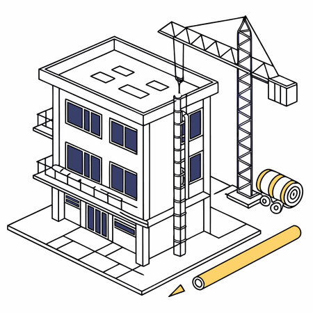 A conceptual vector illustration combining elements of construction and modern architecture, symbolizing urban development.のイラスト素材