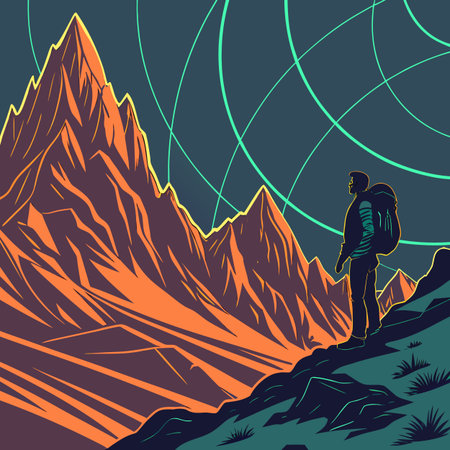 An ethereal mountain landscape formed entirely from intricate glowing data streams and digital information, creating a unique tech-art scene.のイラスト素材