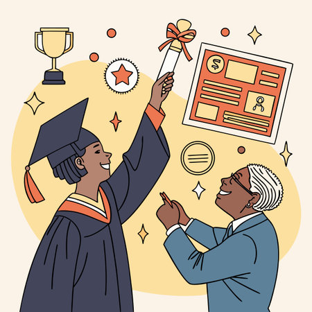 A symbolic illustration representing graduation and success, featuring a graduation cap and a diploma scroll, signifying achievement and accomplishment.のイラスト素材