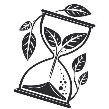 Hourglass with green leaves on a white background. Vector illustration.