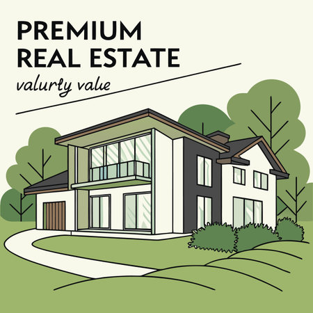 A premium illustration of a modern house, symbolizing real estate, home ownership, and property development.のイラスト素材