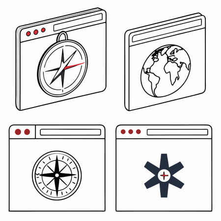 A collection of flat vector icons representing web browser tabs, commonly used for internet...