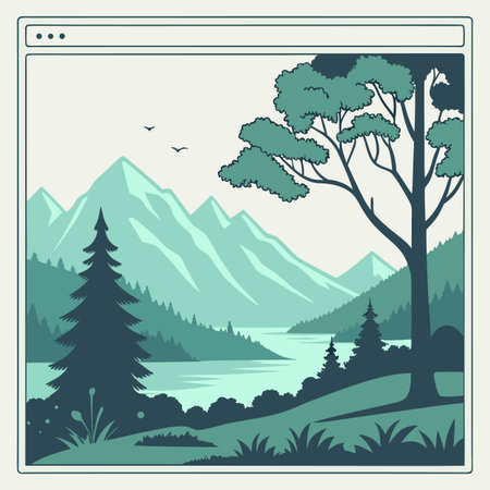 A vector illustration for a website hero section, blending a natural landscape with nature elements for an inviting design.のイラスト素材