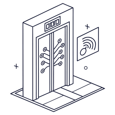 A sleek monoline icon of a smart elevator, featuring modern tech lines to convey intelligence and advanced building systems.のイラスト素材