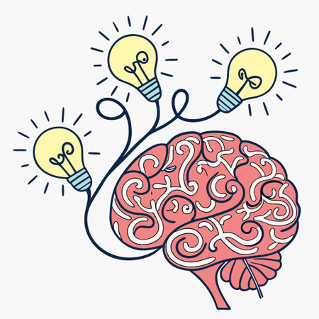 This abstract vector artwork depicts a brain emitting light, representing brilliance, cognitive processes, and the spark of new ideas.のイラスト素材