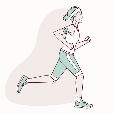 A modern vector illustration capturing an athlete in motion, using a palette of pastel colors for a soft, contemporary feel.のイラスト素材