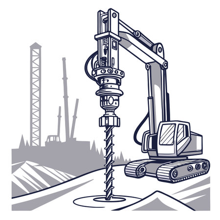 A powerful heavy-duty drilling machine used in construction for creating holes in various materials and earth.のイラスト素材
