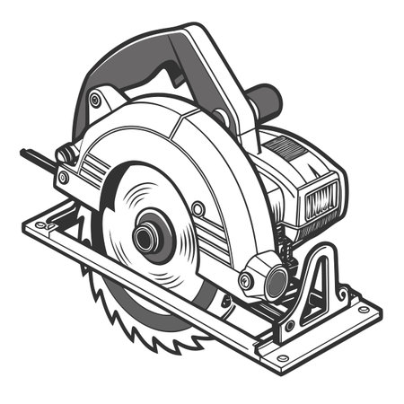 A realistic illustration of a circular saw, a powerful industrial power tool used for cutting wood and other materials.のイラスト素材