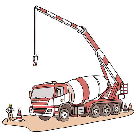 A powerful concrete pump truck, essential heavy equipment for efficiently distributing concrete on large construction sites.のイラスト素材