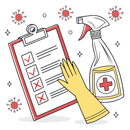 A pair of cleaning gloves, symbolizing protection, hygiene, and safety during household chores and disinfection.のイラスト素材