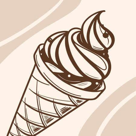 A detailed close-up illustration of a rich, dark chocolate ice cream scoop, perfect for representing decadent desserts and sweet treats.のイラスト素材