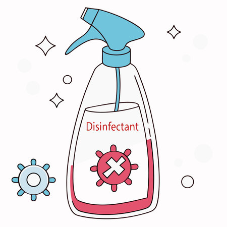 A spray bottle filled with disinfectant, offering a convenient solution for sanitizing surfaces and maintaining hygiene.のイラスト素材