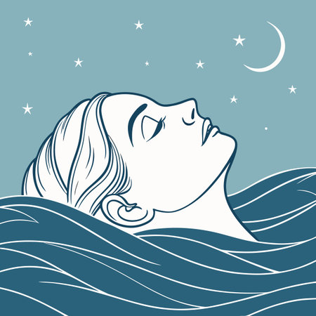 A surreal artistic representation of an ocean wave intricately shaped like a sleeping human face, evoking tranquility and nature's artistry.のイラスト素材