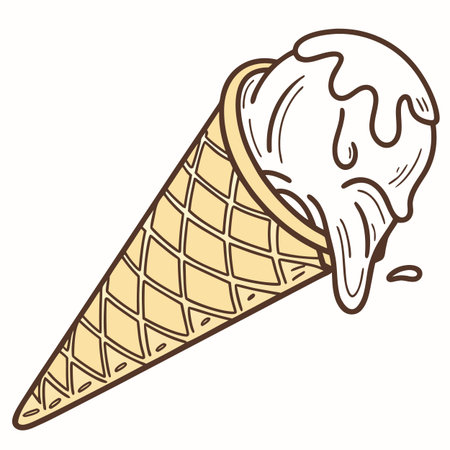 A delightful illustration of an ice cream cone featuring a detailed waffle texture, symbolizing sweet indulgence and summer.のイラスト素材