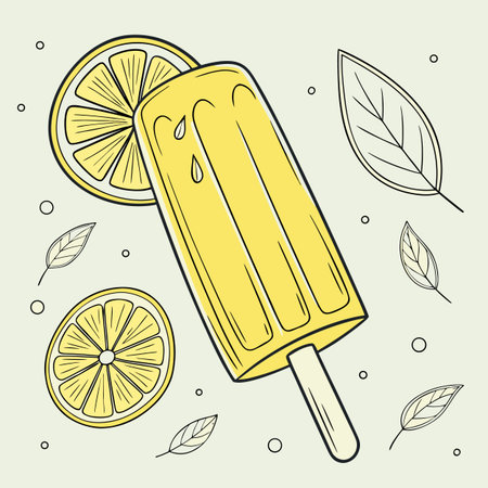 A bright and refreshing lemon popsicle in a clean vector style, symbolizing cool citrus flavor and summer delight.のイラスト素材