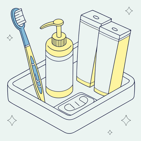 A collection of essential personal hygiene items, including soap, toothbrush, and sanitizer, representing a healthy daily routine.のイラスト素材