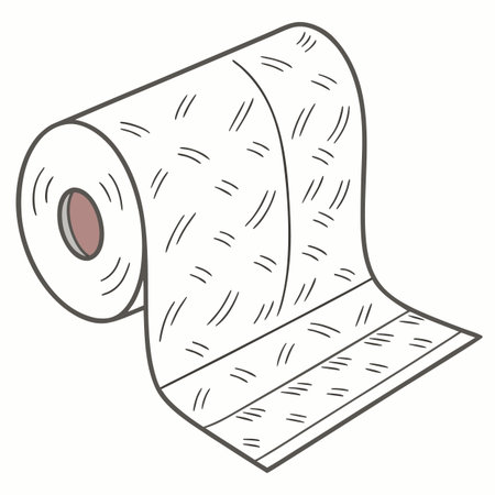 A single roll of white paper towel shown from the side on a clean white background, representing cleaning and household tasks.のイラスト素材