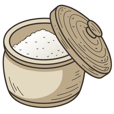 A charming salt pot featuring a wooden lid, exuding a natural and rustic aesthetic perfect for eco-conscious kitchen designs and decor.のイラスト素材
