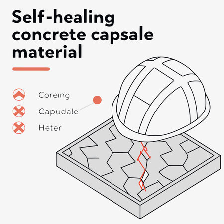 A visionary concept illustration depicting self-healing concrete capsules, representing advanced material technology for sustainable construction.のイラスト素材