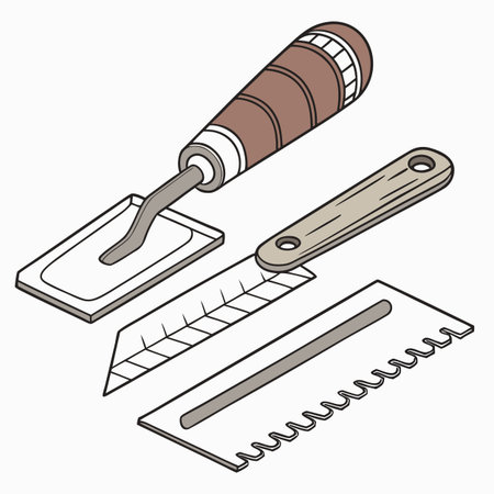 A collection of various tools specifically designed for applying wall putty, ensuring a smooth and even surface finish.のイラスト素材