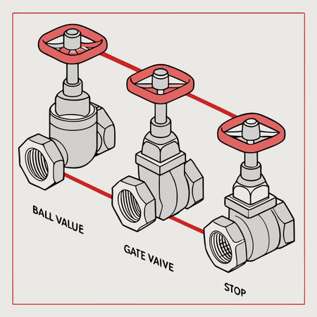 A detailed vector illustration showcasing a variety of plumbing valves, crucial components for water systems in construction and repair.のイラスト素材