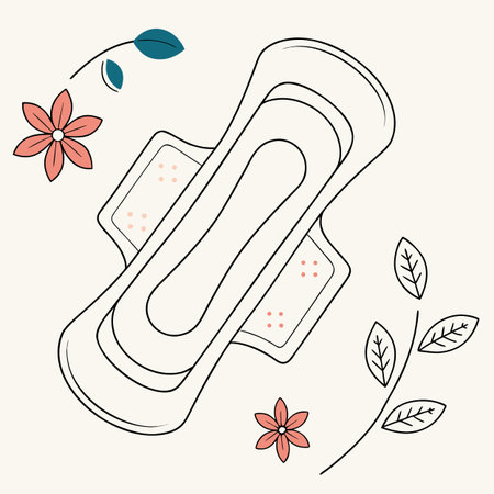 Illustration of a feminine hygiene pad in a clean, minimalist flat lay arrangement, representing personal care.のイラスト素材