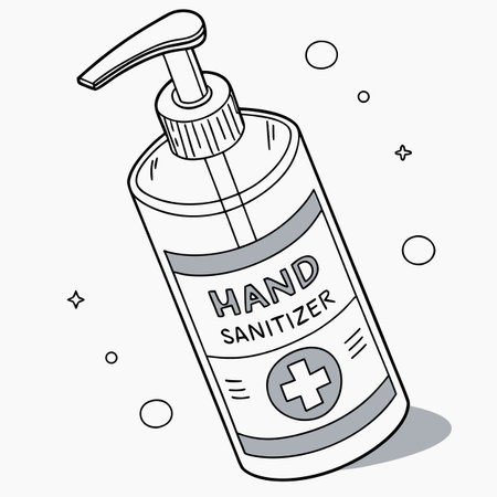 A vector illustration of a hand sanitizer bottle featuring a pump dispenser, promoting hand hygiene and germ protection.のイラスト素材