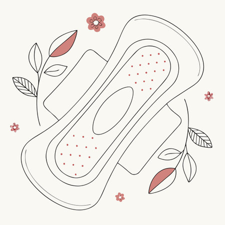 A feminine hygiene pad presented in a minimal flat lay style, focusing on personal comfort and menstrual health.のイラスト素材