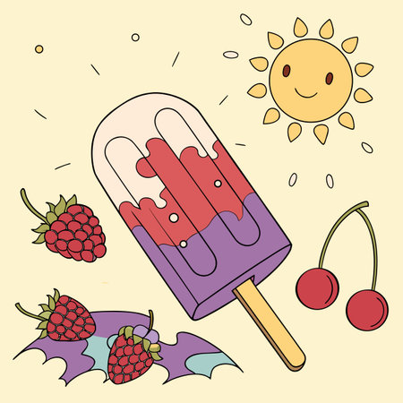 A vibrant berry popsicle offers a cool and refreshing treat, ideal for hot summer days.のイラスト素材