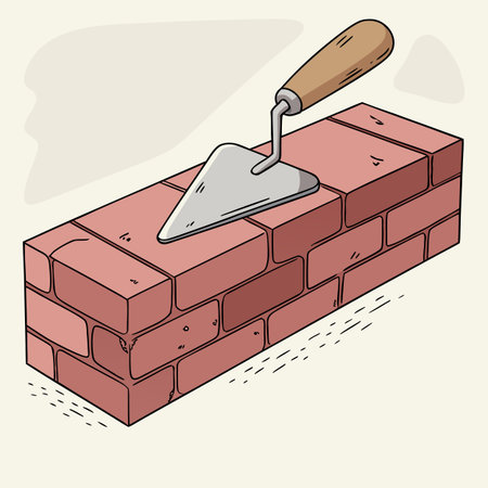 A realistic composition of a brick and a mason's trowel, symbolizing the fundamental tools of masonry and construction work.のイラスト素材