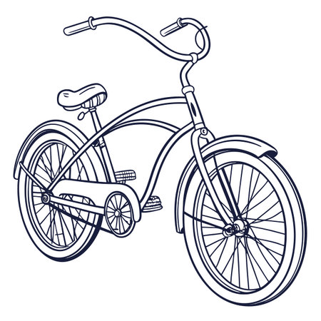 A charming retro cruiser bicycle rendered in a single, continuous line drawing, capturing a vintage feel with modern simplicity.のイラスト素材