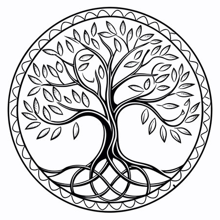 A stylized line art vector symbol representing a family tree, illustrating generations and genealogical connections.のイラスト素材