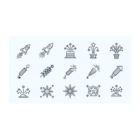 A set of pixel art icons depicting various rockets, fireworks, and celebratory elements, ideal for...
