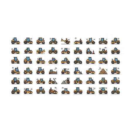 Comprehensive collection of various heavy machinery and industrial vehicle illustrations for...