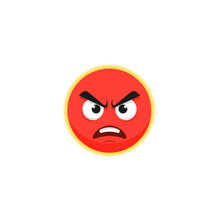 A striking illustration of an angry red emoji with furrowed brows and a grimace, radiating intense frustration and rage.のイラスト素材
