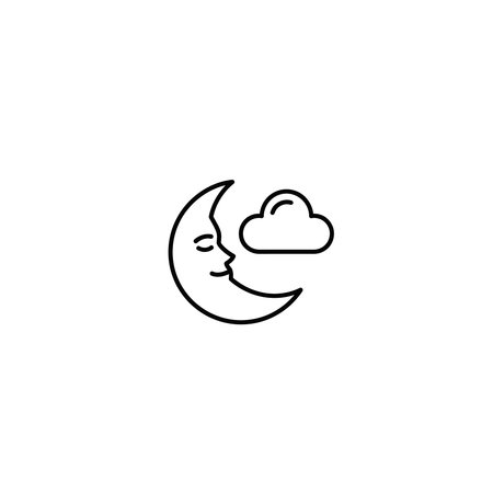 A charming line art icon featuring a sleeping crescent moon and a small cloud, ideal for sleep, dreams, or weather themes.のイラスト素材