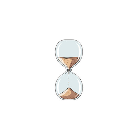 A stylized illustration of a classic hourglass, representing the flow of time, urgency, and limited...