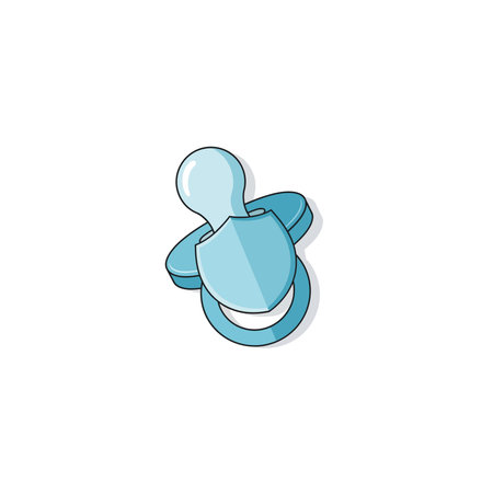 A charming blue baby pacifier in a clean cartoon vector style with a soft shadow, ideal for themes of infancy and childcare.のイラスト素材