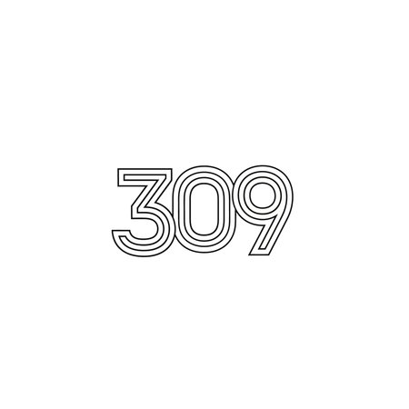 A minimalist outline design of the number 309 with a subtle striped fill, ideal for modern digital...