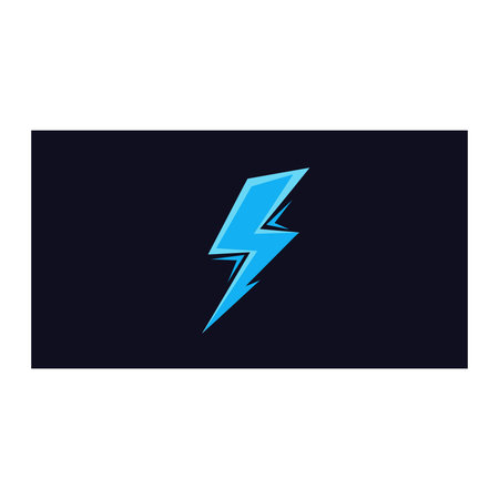 A striking blue lightning bolt symbol representing power, electricity, or speed, set against a dark,...
