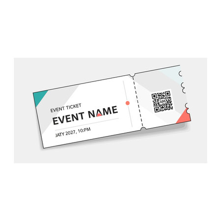 A stylish, contemporary ticket design for any event, showcasing a modern abstract graphic, event...