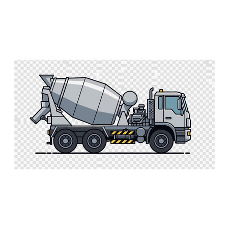 A detailed illustration of a concrete mixer truck, representing construction sites, material transport, and heavy machinery.のイラスト素材