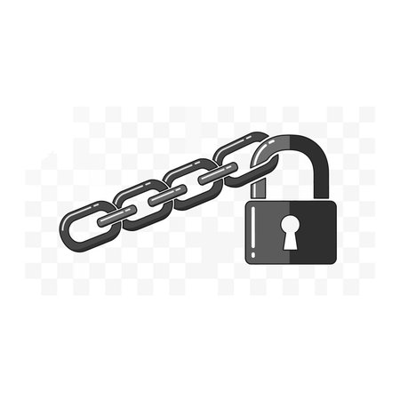 A stylized illustration of a metal chain connected to a closed padlock, depicting concepts of...
