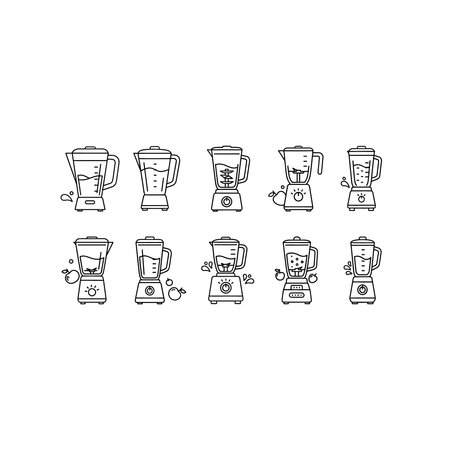 A comprehensive set of ten clean outline icons showcasing a variety of blenders, ideal for kitchenware and healthy eating content.のイラスト素材