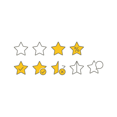 A set of rating stars featuring interactive elements like checkmarks, delete crosses, and comment...