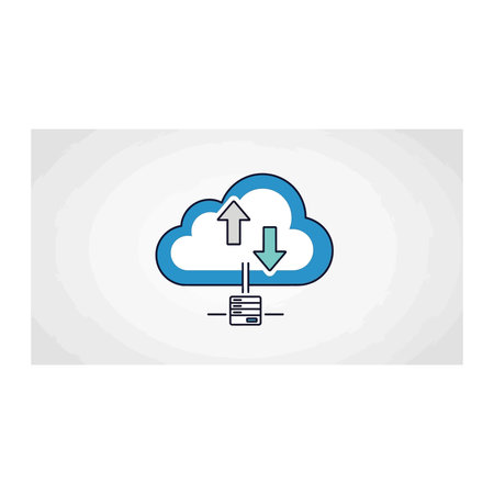 A modern illustration of a cloud server with up and down arrows, symbolizing data synchronization,...