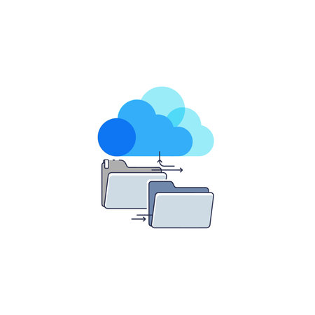 A modern vector illustration showing multiple folders connected to a cloud, symbolizing cloud storage, file synchronization, and data management.のイラスト素材